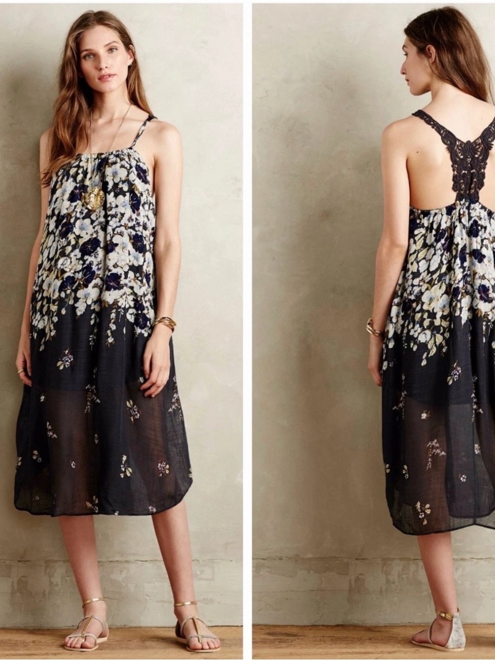 Anthropologie Crochet-Racer Back Dress in Deep Navy